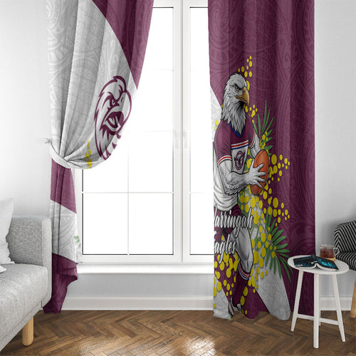 Manly Warringah Sea Eagles Window Curtain Golden Wattle Floral Polynesian - Australian Flower - Rugby Mascot