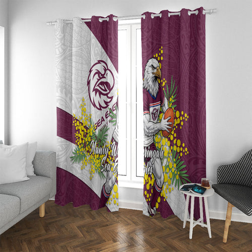 Manly Warringah Sea Eagles Window Curtain Golden Wattle Floral Polynesian - Australian Flower - Rugby Mascot