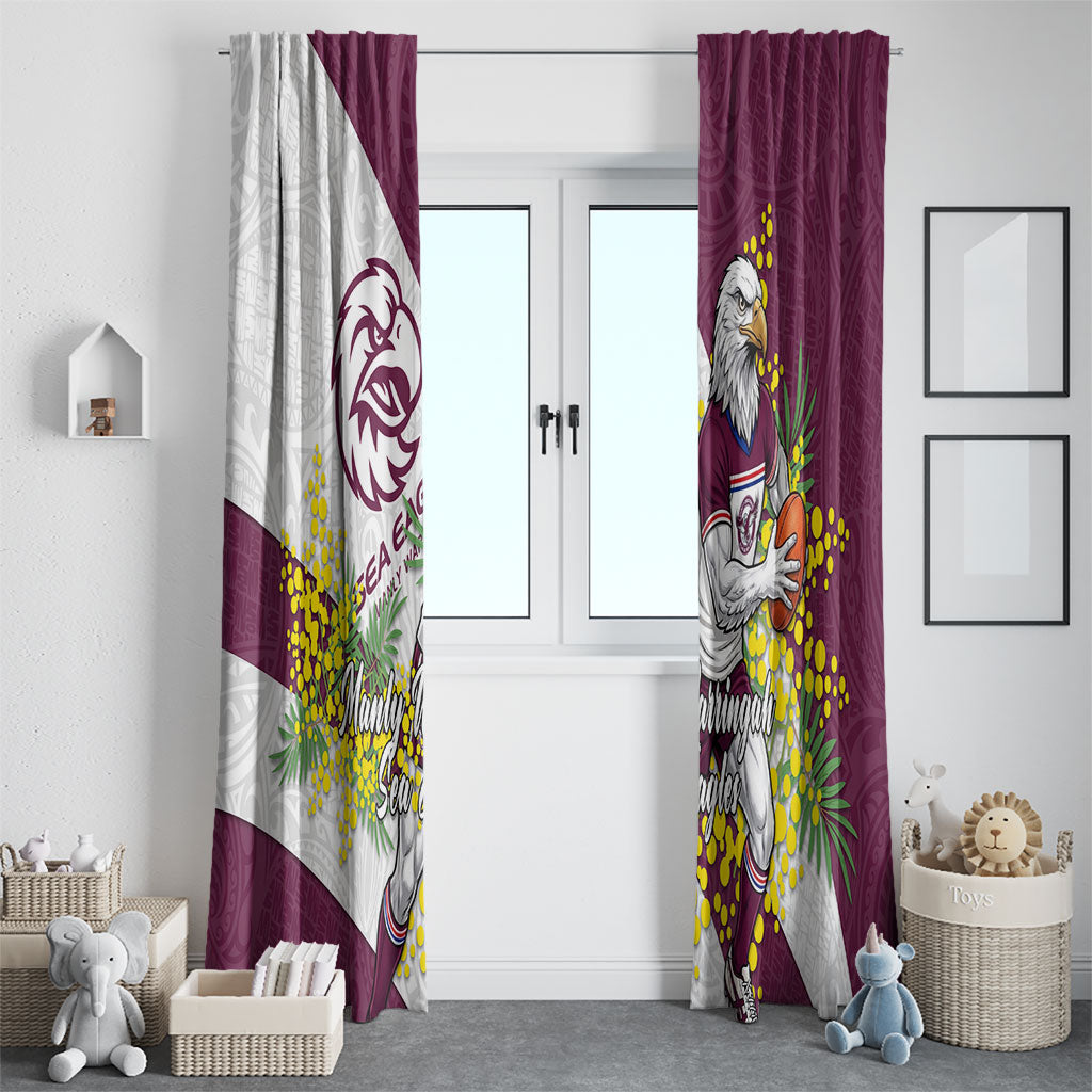 Manly Warringah Sea Eagles Window Curtain Golden Wattle Floral Polynesian - Australian Flower - Rugby Mascot