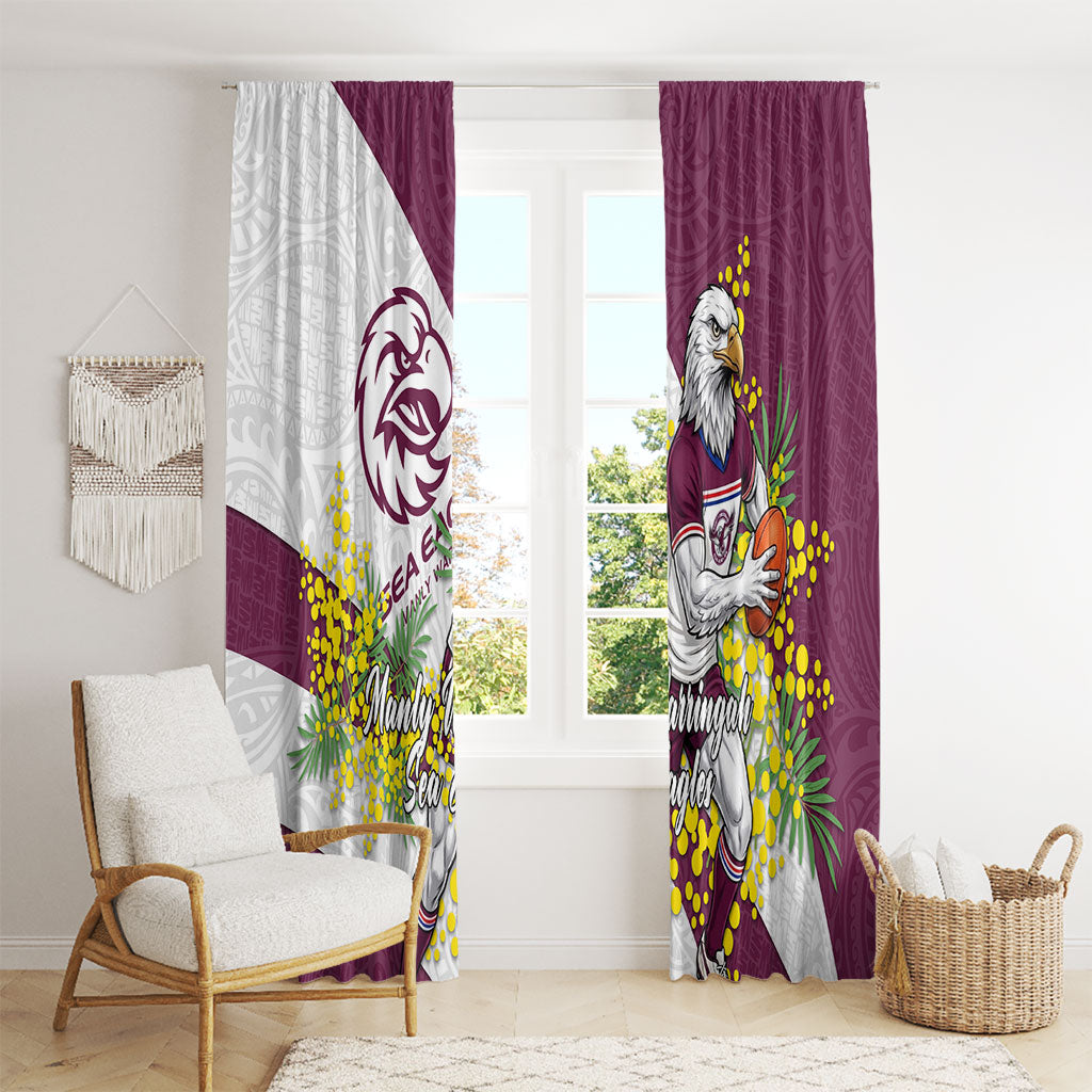 Manly Warringah Sea Eagles Window Curtain Golden Wattle Floral Polynesian - Australian Flower - Rugby Mascot