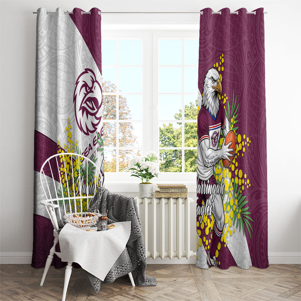 Manly Warringah Sea Eagles Window Curtain Golden Wattle Floral Polynesian - Australian Flower - Rugby Mascot