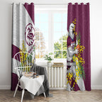 Manly Warringah Sea Eagles Window Curtain Golden Wattle Floral Polynesian - Australian Flower - Rugby Mascot