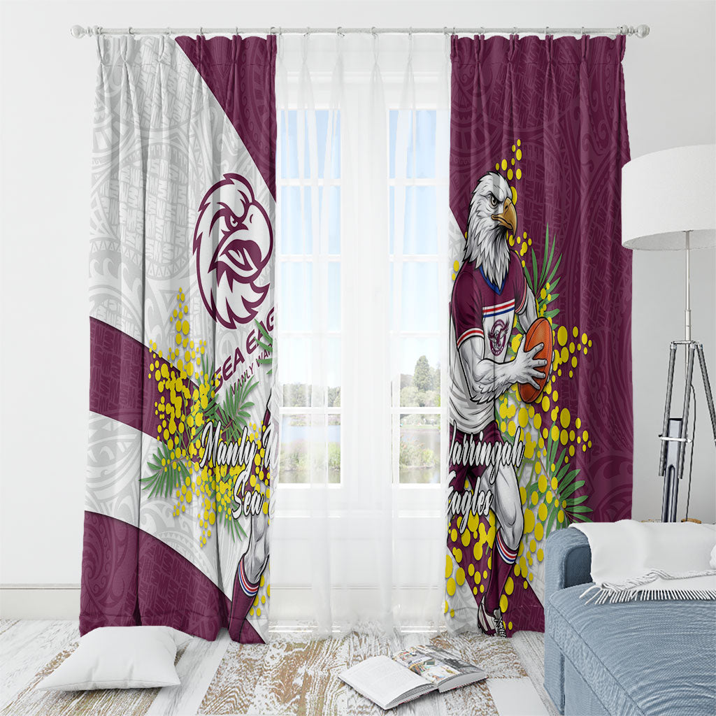 Manly Warringah Sea Eagles Window Curtain Golden Wattle Floral Polynesian - Australian Flower - Rugby Mascot
