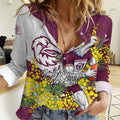 Manly Warringah Sea Eagles Women Casual Shirt Golden Wattle Floral Polynesian - Australian Flower - Rugby Mascot