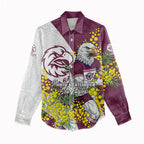 Manly Warringah Sea Eagles Women Casual Shirt Golden Wattle Floral Polynesian - Australian Flower - Rugby Mascot
