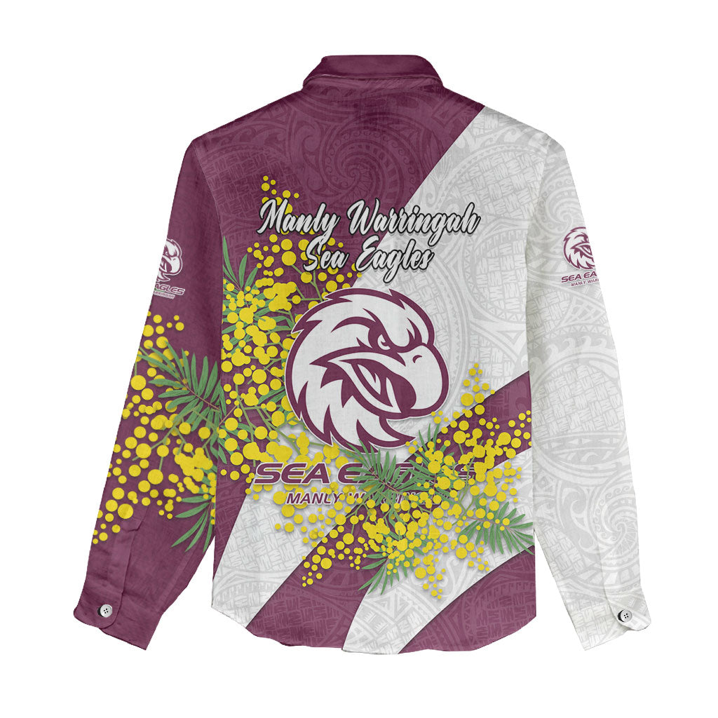 Manly Warringah Sea Eagles Women Casual Shirt Golden Wattle Floral Polynesian - Australian Flower - Rugby Mascot