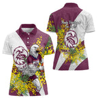Manly Warringah Sea Eagles Women Polo Shirt Golden Wattle Floral Polynesian - Australian Flower - Rugby Mascot
