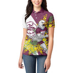 Manly Warringah Sea Eagles Women Polo Shirt Golden Wattle Floral Polynesian - Australian Flower - Rugby Mascot