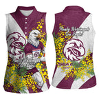 Manly Warringah Sea Eagles Women Sleeveless Polo Shirt Golden Wattle Floral Polynesian - Australian Flower - Rugby Mascot