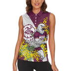 Manly Warringah Sea Eagles Women Sleeveless Polo Shirt Golden Wattle Floral Polynesian - Australian Flower - Rugby Mascot