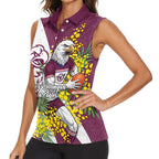 Manly Warringah Sea Eagles Women Sleeveless Polo Shirt Golden Wattle Floral Polynesian - Australian Flower - Rugby Mascot