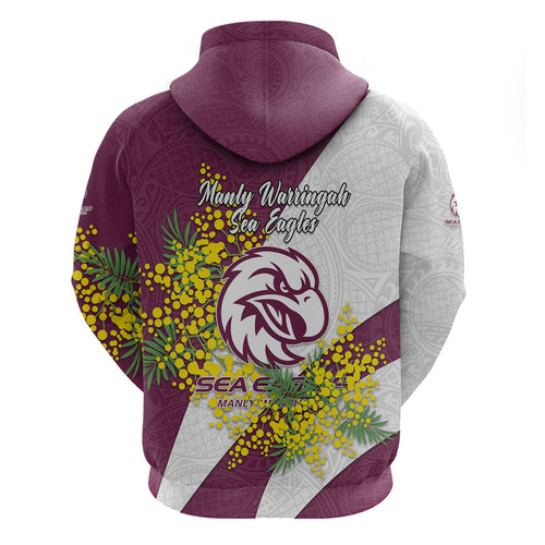 Manly Warringah Sea Eagles Zip Hoodie Golden Wattle Floral Polynesian - Australian Flower - Rugby Mascot