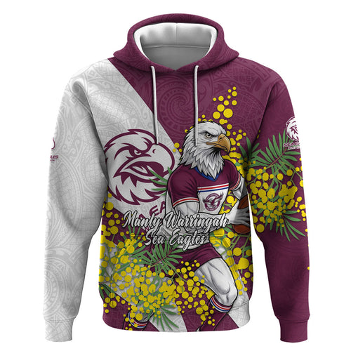Manly Warringah Sea Eagles Zip Hoodie Golden Wattle Floral Polynesian - Australian Flower - Rugby Mascot