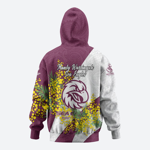 Manly Warringah Sea Eagles Zip Hoodie Golden Wattle Floral Polynesian - Australian Flower - Rugby Mascot