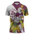 Manly Warringah Sea Eagles Zipper Polo Shirt Golden Wattle Floral Polynesian - Australian Flower - Rugby Mascot