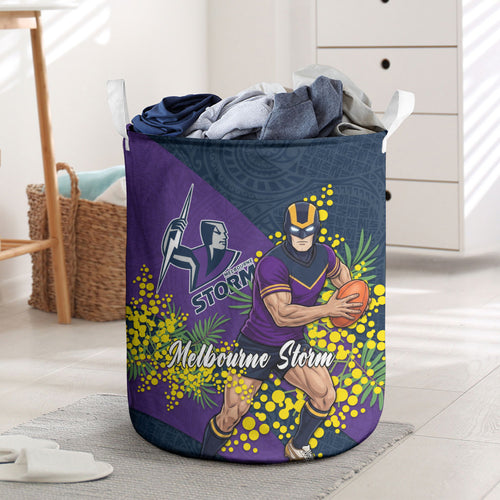 Melbourne Storm Laundry Basket Golden Wattle Floral Polynesian - Australian Flower - Rugby Mascot