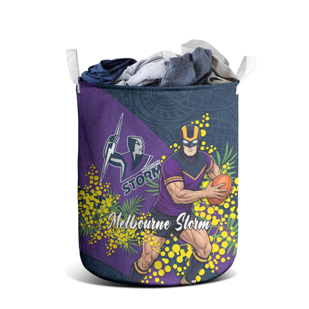 Melbourne Storm Laundry Basket Golden Wattle Floral Polynesian - Australian Flower - Rugby Mascot