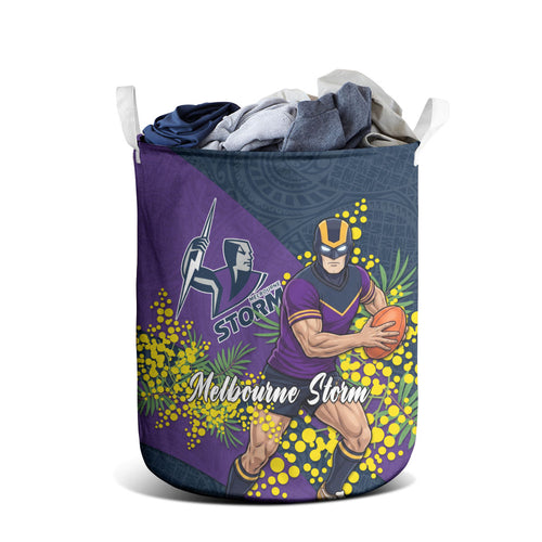 Melbourne Storm Laundry Basket Golden Wattle Floral Polynesian - Australian Flower - Rugby Mascot