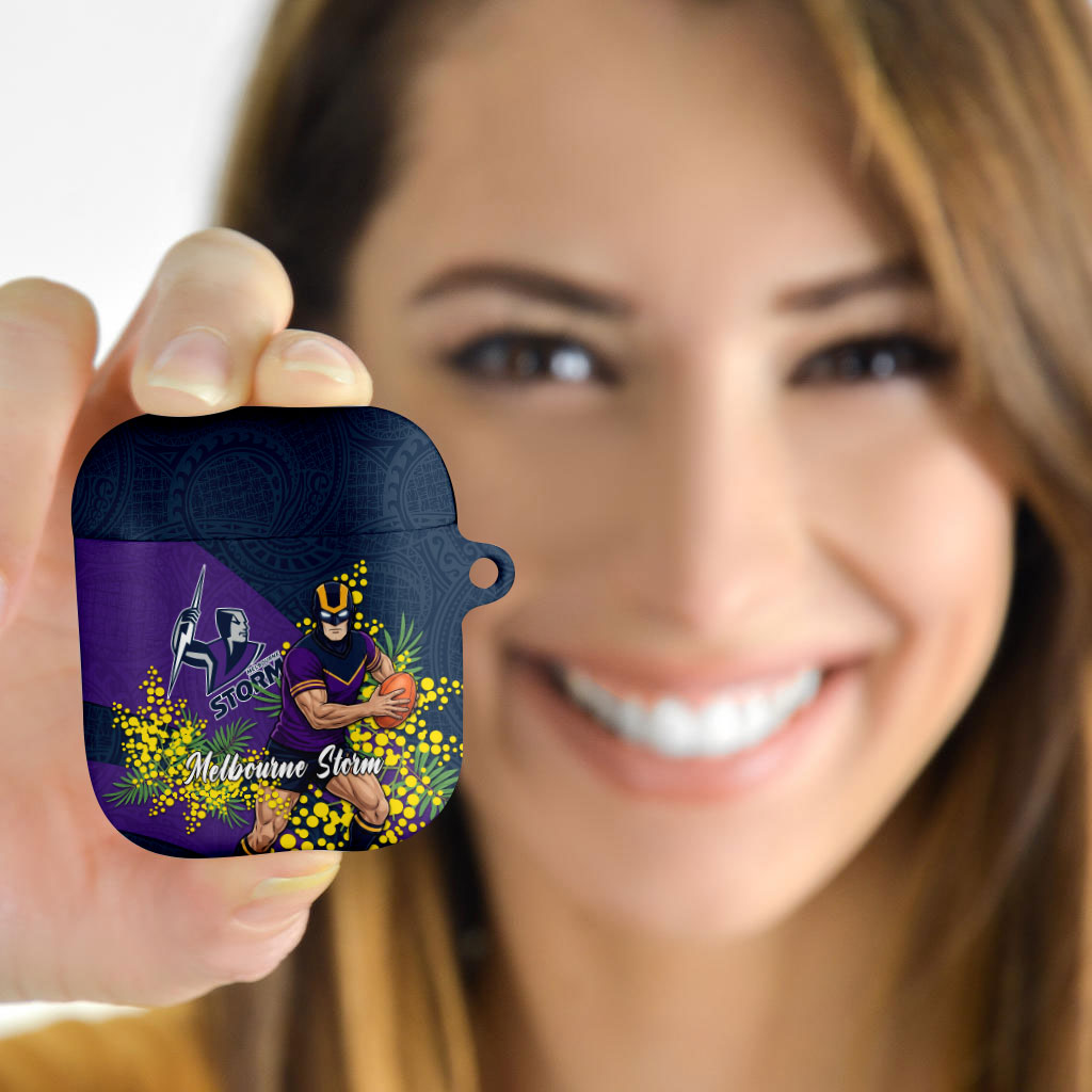 Melbourne Storm AirPods Case Golden Wattle Floral Polynesian - Australian Flower - Rugby Mascot