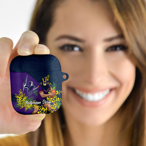 Melbourne Storm AirPods Case Golden Wattle Floral Polynesian - Australian Flower - Rugby Mascot