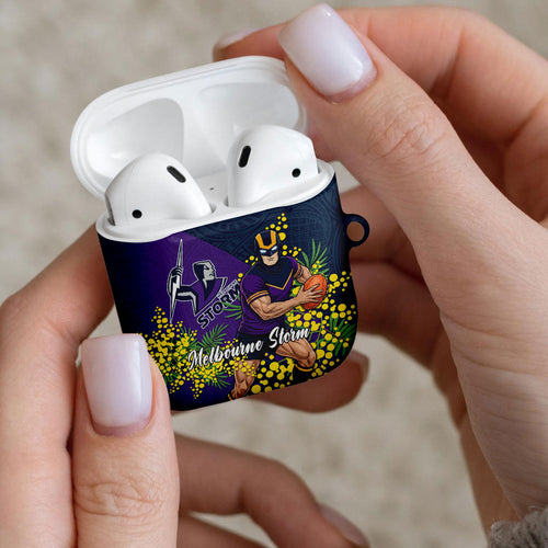 Melbourne Storm AirPods Case Golden Wattle Floral Polynesian - Australian Flower - Rugby Mascot