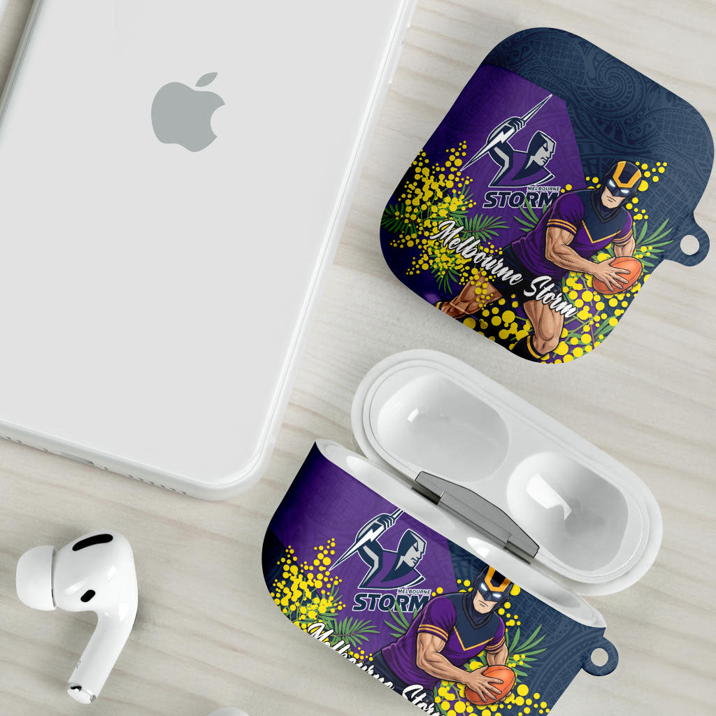 Melbourne Storm AirPods Case Golden Wattle Floral Polynesian - Australian Flower - Rugby Mascot