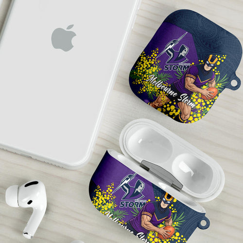 Melbourne Storm AirPods Case Golden Wattle Floral Polynesian - Australian Flower - Rugby Mascot