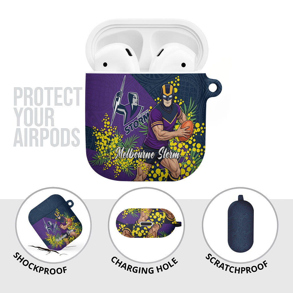 Melbourne Storm AirPods Case Golden Wattle Floral Polynesian - Australian Flower - Rugby Mascot
