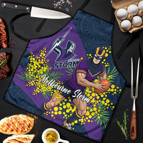 Melbourne Storm Apron Golden Wattle Floral Polynesian - Australian Flower - Rugby Mascot
