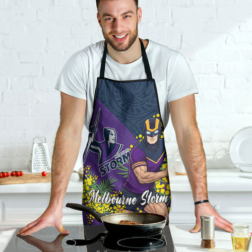 Melbourne Storm Apron Golden Wattle Floral Polynesian - Australian Flower - Rugby Mascot