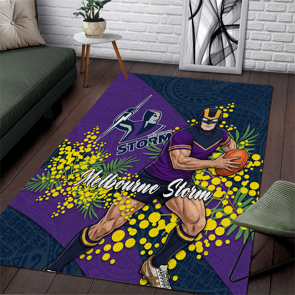 Melbourne Storm Area Rug Golden Wattle Floral Polynesian - Australian Flower - Rugby Mascot
