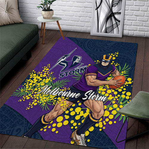 Melbourne Storm Area Rug Golden Wattle Floral Polynesian - Australian Flower - Rugby Mascot