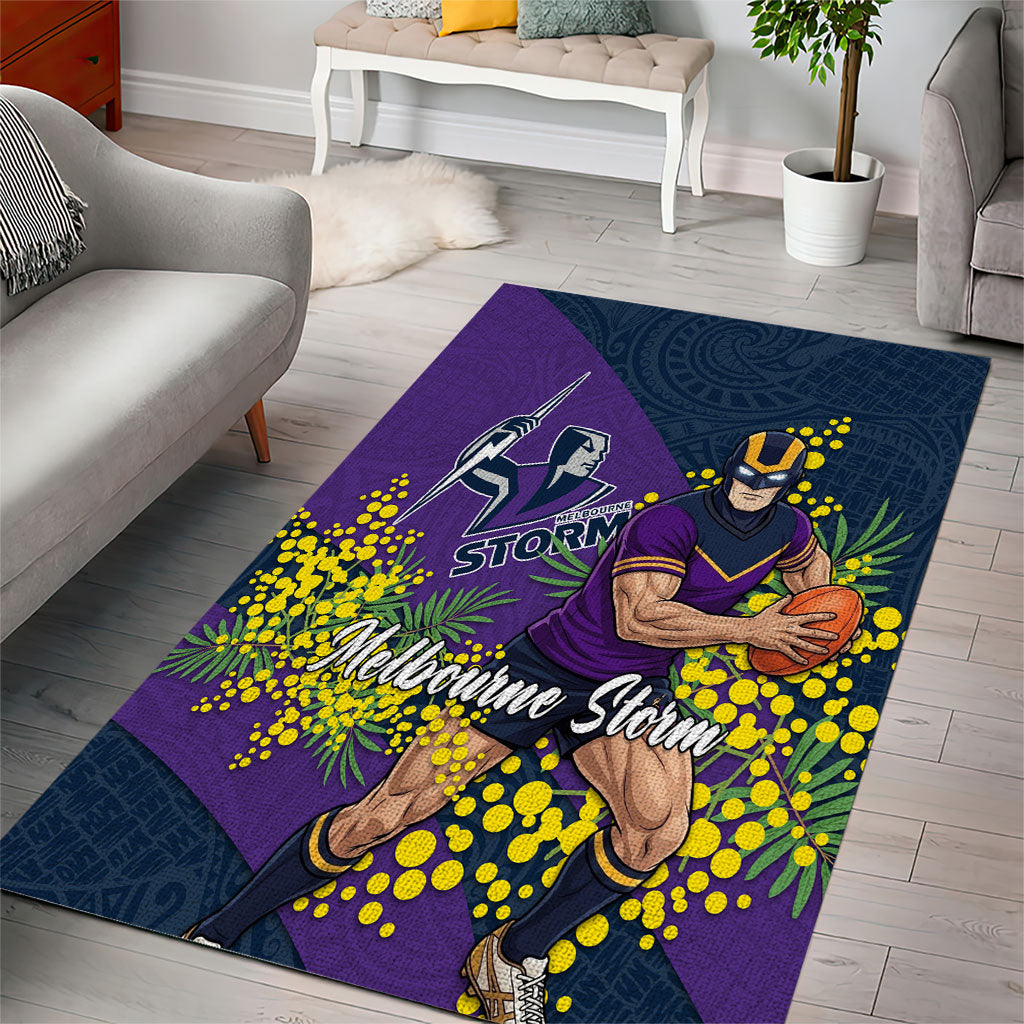 Melbourne Storm Area Rug Golden Wattle Floral Polynesian - Australian Flower - Rugby Mascot