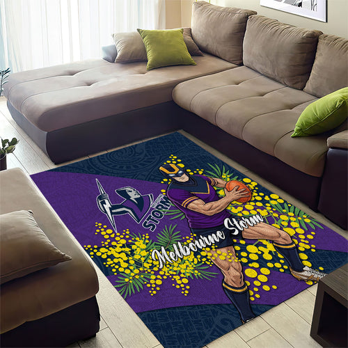 Melbourne Storm Area Rug Golden Wattle Floral Polynesian - Australian Flower - Rugby Mascot