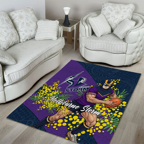 Melbourne Storm Area Rug Golden Wattle Floral Polynesian - Australian Flower - Rugby Mascot