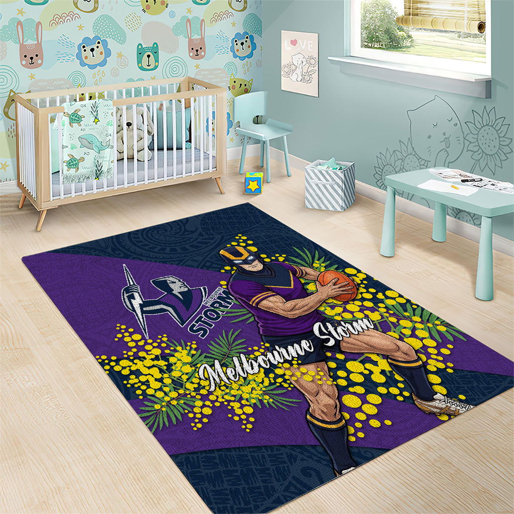 Melbourne Storm Area Rug Golden Wattle Floral Polynesian - Australian Flower - Rugby Mascot