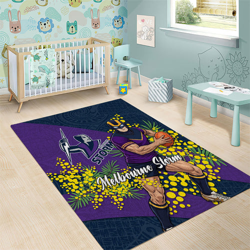Melbourne Storm Area Rug Golden Wattle Floral Polynesian - Australian Flower - Rugby Mascot