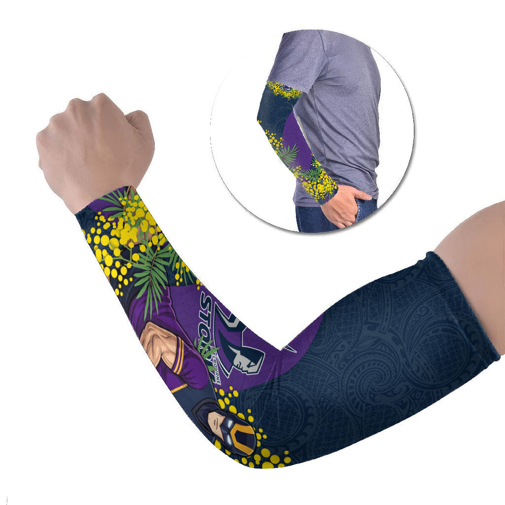 Melbourne Storm Arm Sleeves Golden Wattle Floral Polynesian - Australian Flower - Rugby Mascot