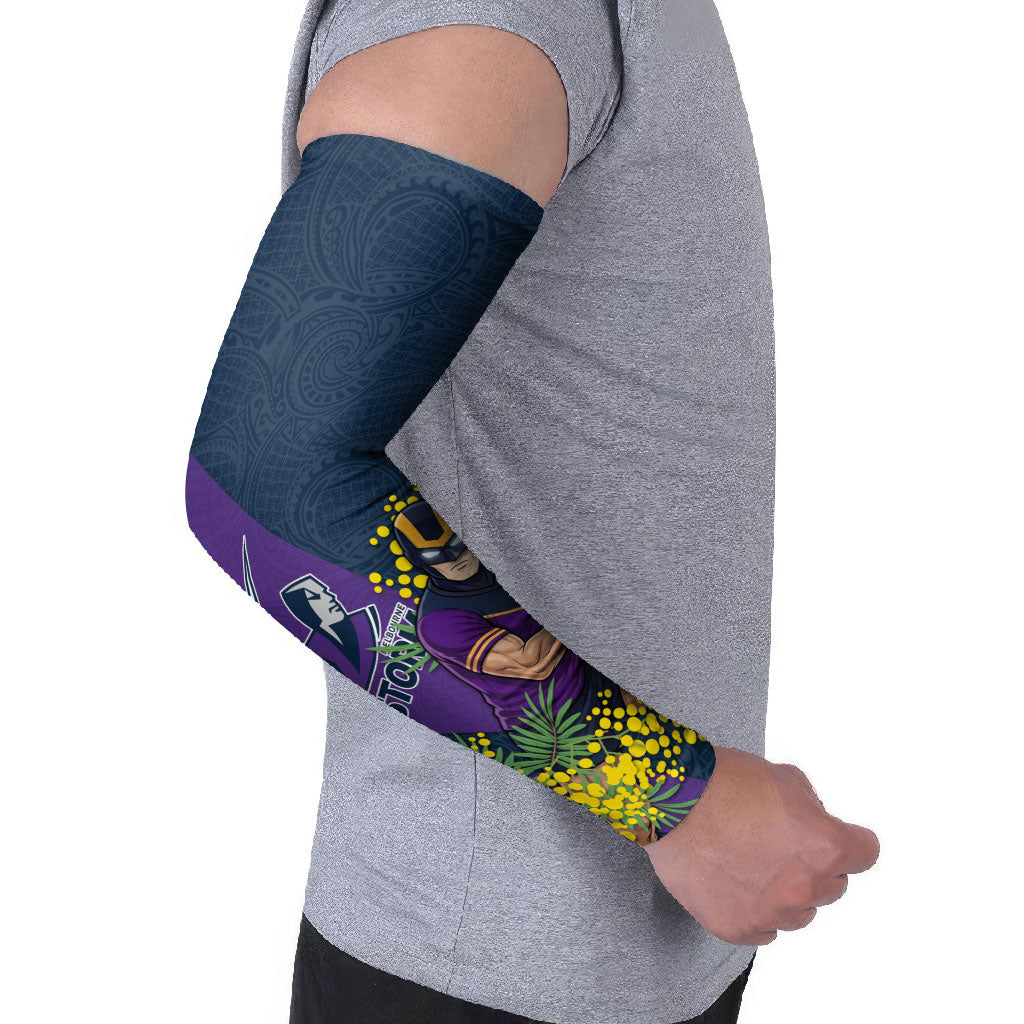 Melbourne Storm Arm Sleeves Golden Wattle Floral Polynesian - Australian Flower - Rugby Mascot