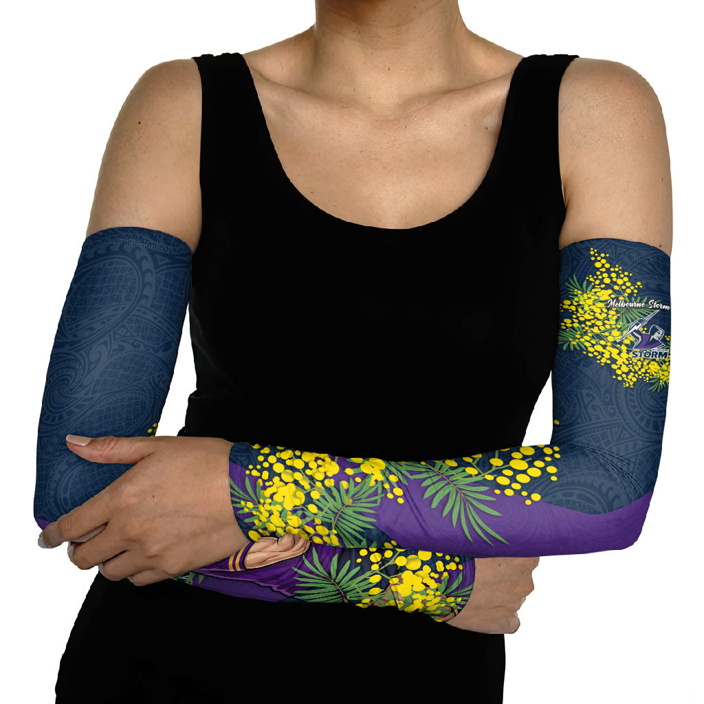 Melbourne Storm Arm Sleeves Golden Wattle Floral Polynesian - Australian Flower - Rugby Mascot