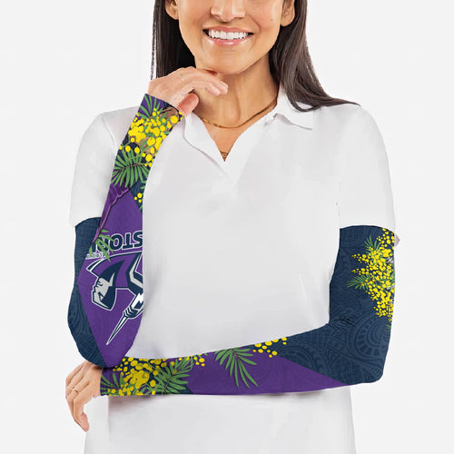 Melbourne Storm Arm Sleeves Golden Wattle Floral Polynesian - Australian Flower - Rugby Mascot