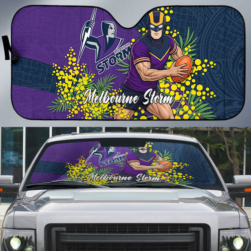 Melbourne Storm Auto Sun Shade Golden Wattle Floral Polynesian - Australian Flower - Rugby Mascot