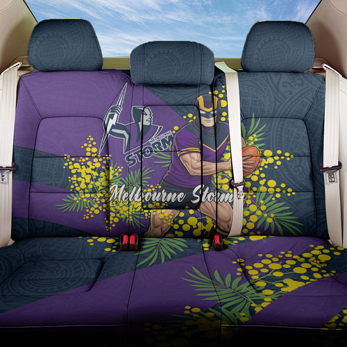 Melbourne Storm Back Car Seat Cover Golden Wattle Floral Polynesian - Australian Flower - Rugby Mascot