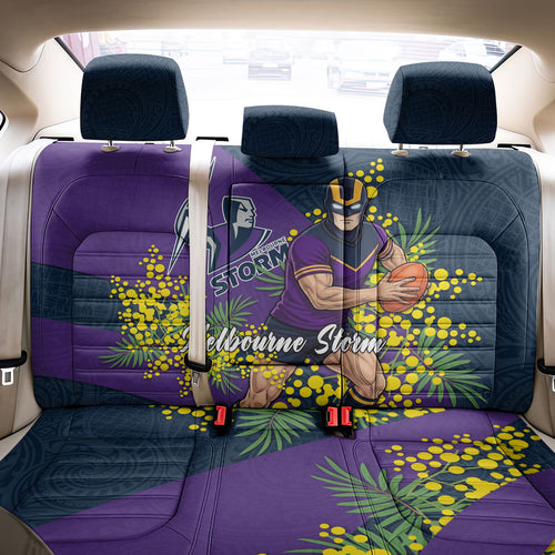 Melbourne Storm Back Car Seat Cover Golden Wattle Floral Polynesian - Australian Flower - Rugby Mascot