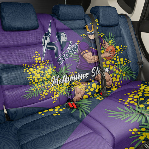 Melbourne Storm Back Car Seat Cover Golden Wattle Floral Polynesian - Australian Flower - Rugby Mascot