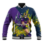 Melbourne Storm Baseball Jacket Golden Wattle Floral Polynesian - Australian Flower - Rugby Mascot