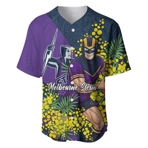 Melbourne Storm Baseball Jersey Golden Wattle Floral Polynesian - Australian Flower - Rugby Mascot