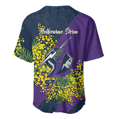 Melbourne Storm Baseball Jersey Golden Wattle Floral Polynesian - Australian Flower - Rugby Mascot