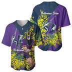 Melbourne Storm Baseball Jersey Golden Wattle Floral Polynesian - Australian Flower - Rugby Mascot
