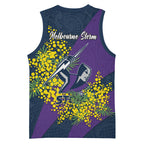 Melbourne Storm Basketball Jersey Golden Wattle Floral Polynesian - Australian Flower - Rugby Mascot